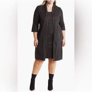 Connected Apparel Black Ribbed Knit Jacket Midi Dress! Light Soft Knit! Size 12